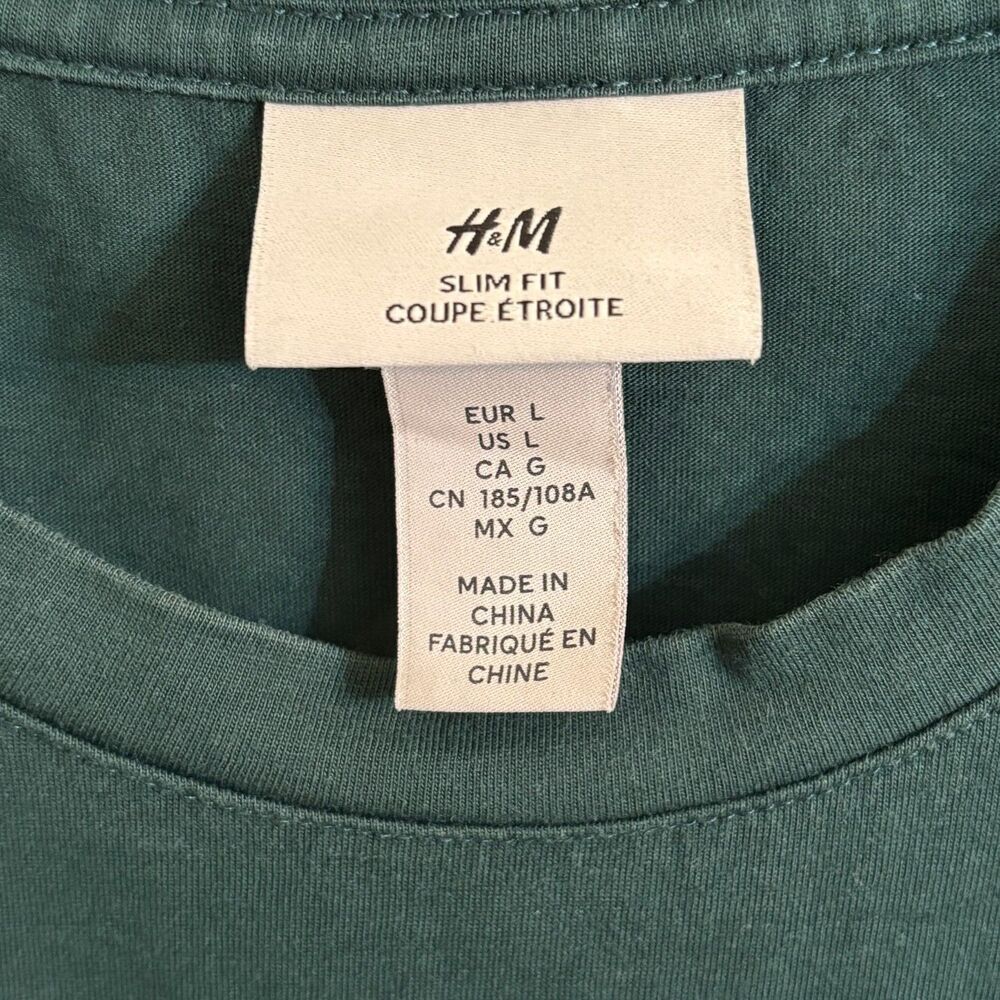 Men's H&M Slim Fit T-Shirts L Green & Navy - Picture 4 of 7